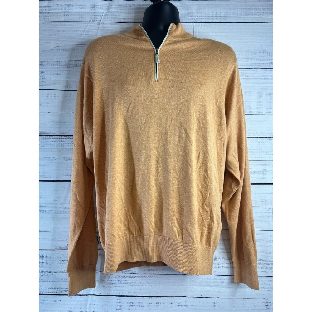 Peter Millar Sweater Mens Large Orange 1/4 Zip Pullover Cashmere Silk Cotton